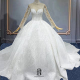 White Lace Tulle Sweetheart Long Sleeves Wedding Gowns for Bride A-Line Wedding Appliques Selina203042711