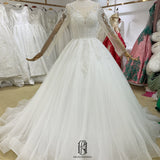 2022 Bridal Ball Gown Flower Lace Wedding Dress Long Sleeves V-neck selina2026062321