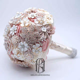 2023 Luxury Jewelry Wedding Bridal Bouquet - Crystal Pearls and Rhinestone Decorated Rose Flower in Champagne Blush