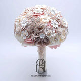 2023 Luxury Jewelry Wedding Bridal Bouquet - Crystal Pearls and Rhinestone Decorated Rose Flower in Champagne Blush