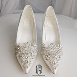 Women's White Wedding Shoes with Crystals for Bride High Heels Bridal Shoes selina2022081505