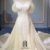 2023 Wedding Dress Women's Romantic V-neck Short Sleeves Lace Ethereal Bridal Dress Selina202341811