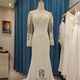 Satin Lace V-Neck French Wedding Dress selina202252388