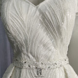 Women's Short Sleeves Off-Shoulder Sequins With Detachable Train Wedding Dress For Bride selina2022081613