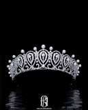 Silver Pearls Cubic Zirconia Tiaras and Crowns for Women Large CZ Wedding Headpiece Bride Hair Accessories 2022120202
