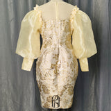 2022 Elegant Mermaid Long Puff Sleeves Satin Evening Dress Prom Dress selina2022531120